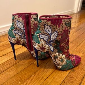 Christian Louboutin Size 38 Miss Tennis Floral-Embroidered Mesh Booties